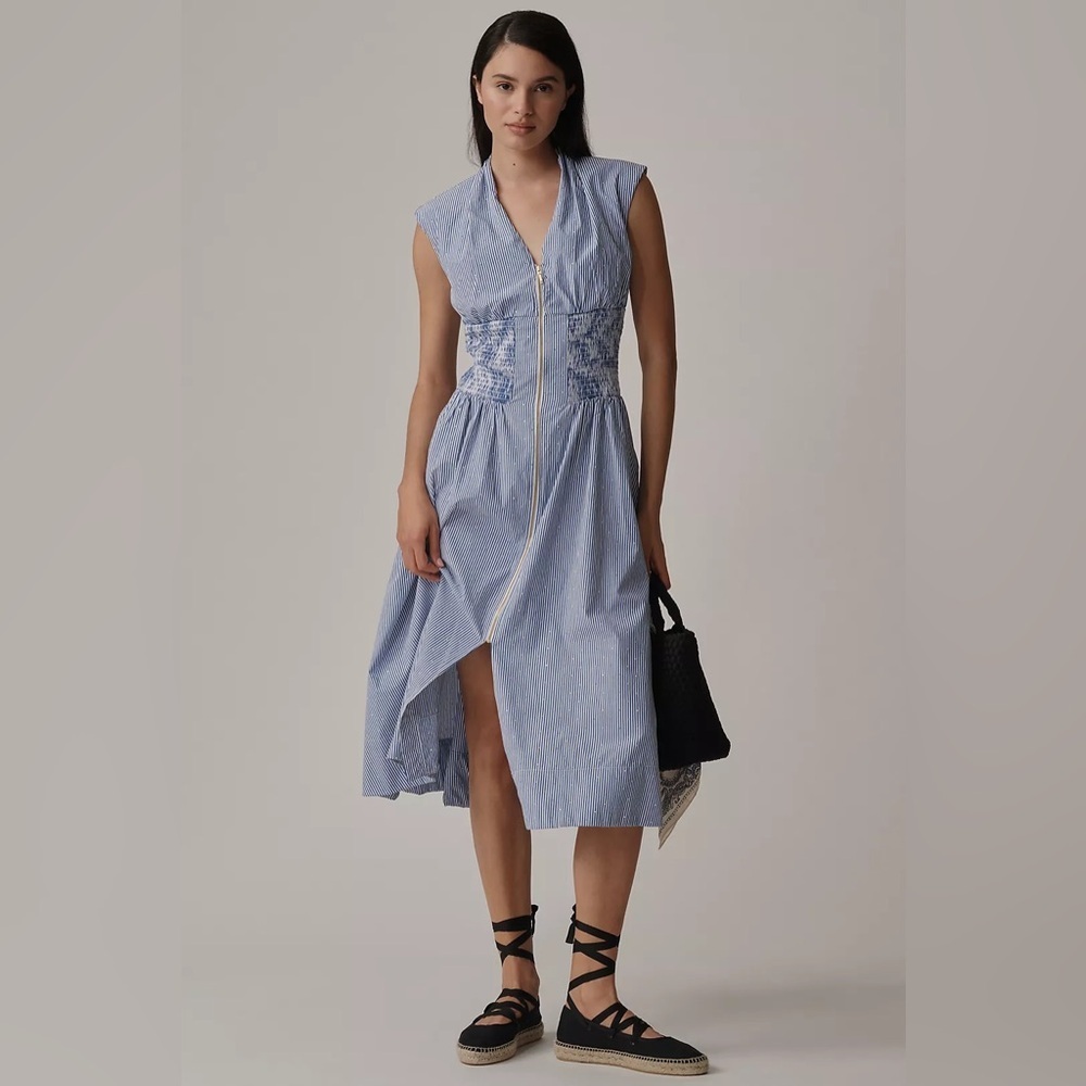 NWT Anthro The Tommie Cap-Sleeve Smocked Front-Zip Shirt Dress: Shine Edition 🪀